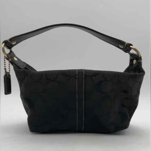 COACH Hamptons Signature 41047 Black White Jacquard Patent Leather Handbag Satch - Picture 3 of 7